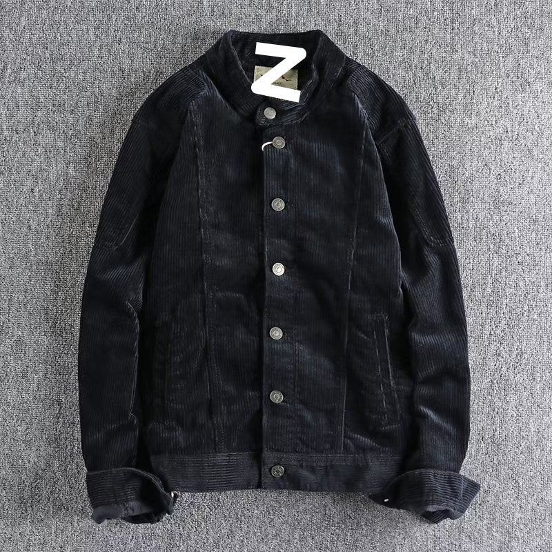 Unisex Corduroy Single-Breasted Jacket Loose Fit Solid