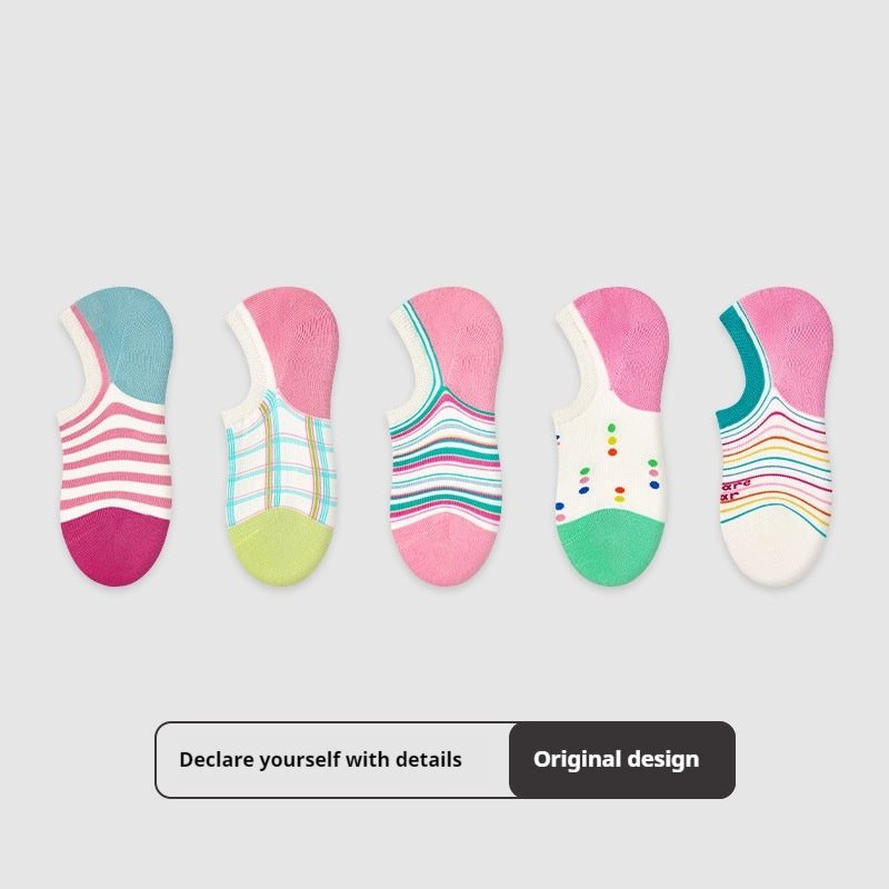 Thin Breathable Retro Color Block Ankle Socks