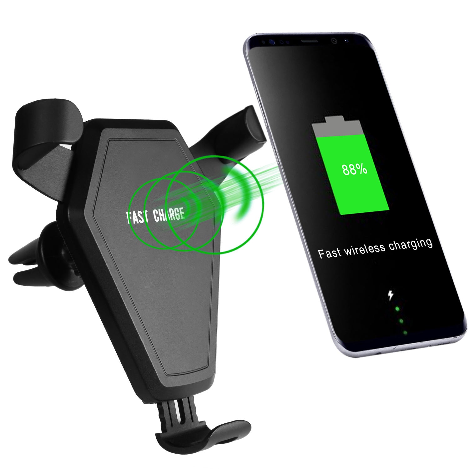 Magic Array Wireless Car Charger – 15W Qi Fast Charge Phone Mount with LED
