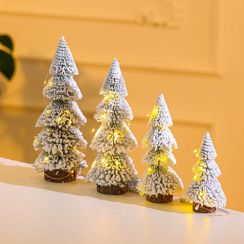 Tower-shaped Flocking Snow Pine Desktop Christmas Tree Ornaments