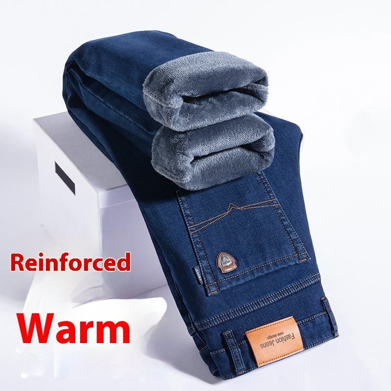 Fleece-Lined Loose Straight Jeans – Plus Size Men’s Warm Winter Pants