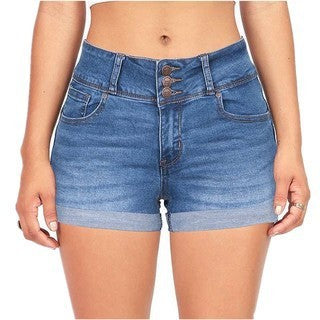 Elastic Waist Denim Hot Pants – Women's Color Cloth Casual Shorts