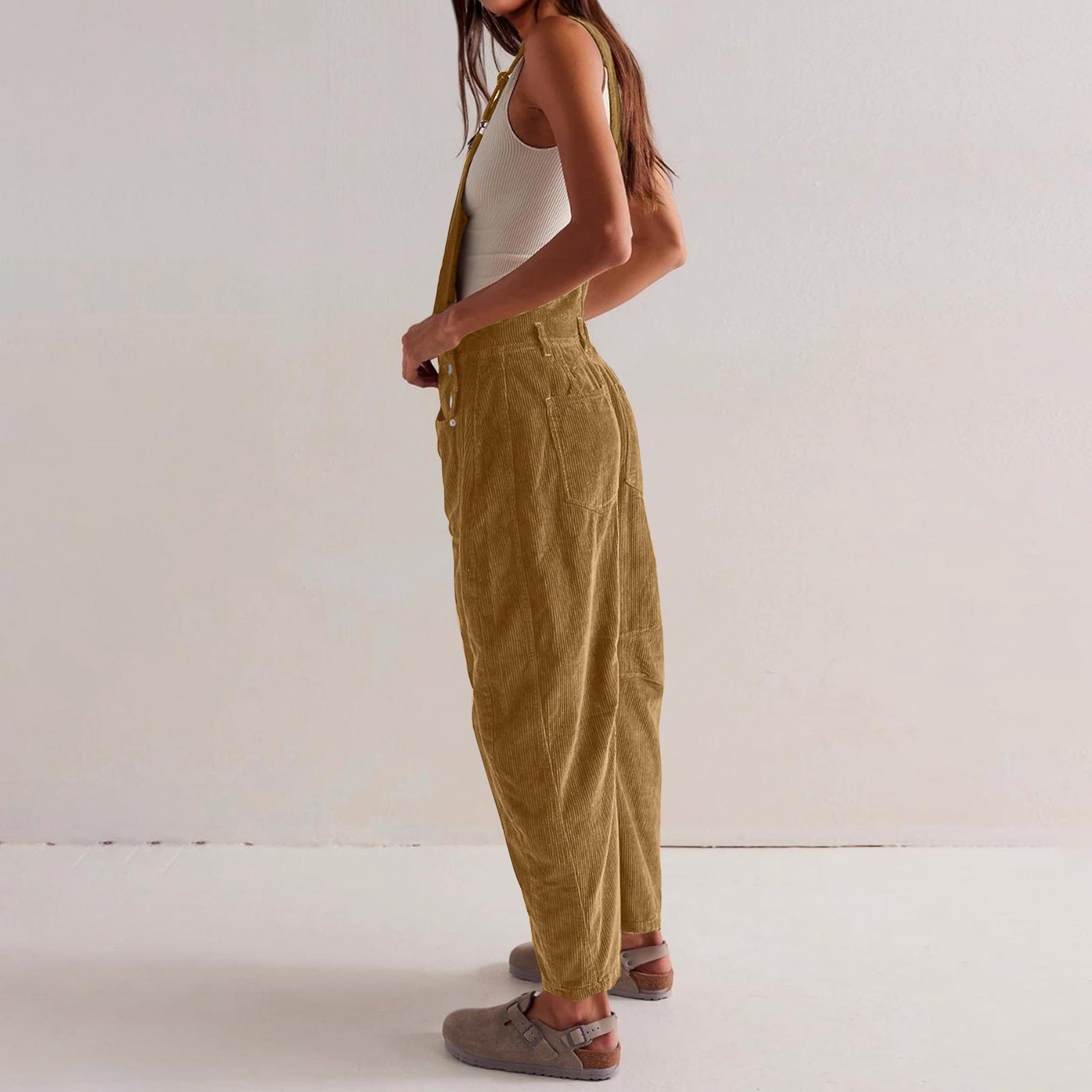 Women’s Loose Jumpsuit – Casual Wide-Leg One-Piece with Pockets, Adjustable Straps