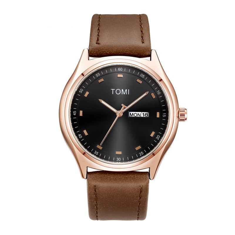 Fashion Simple Double Calendar Leather-belt Watch