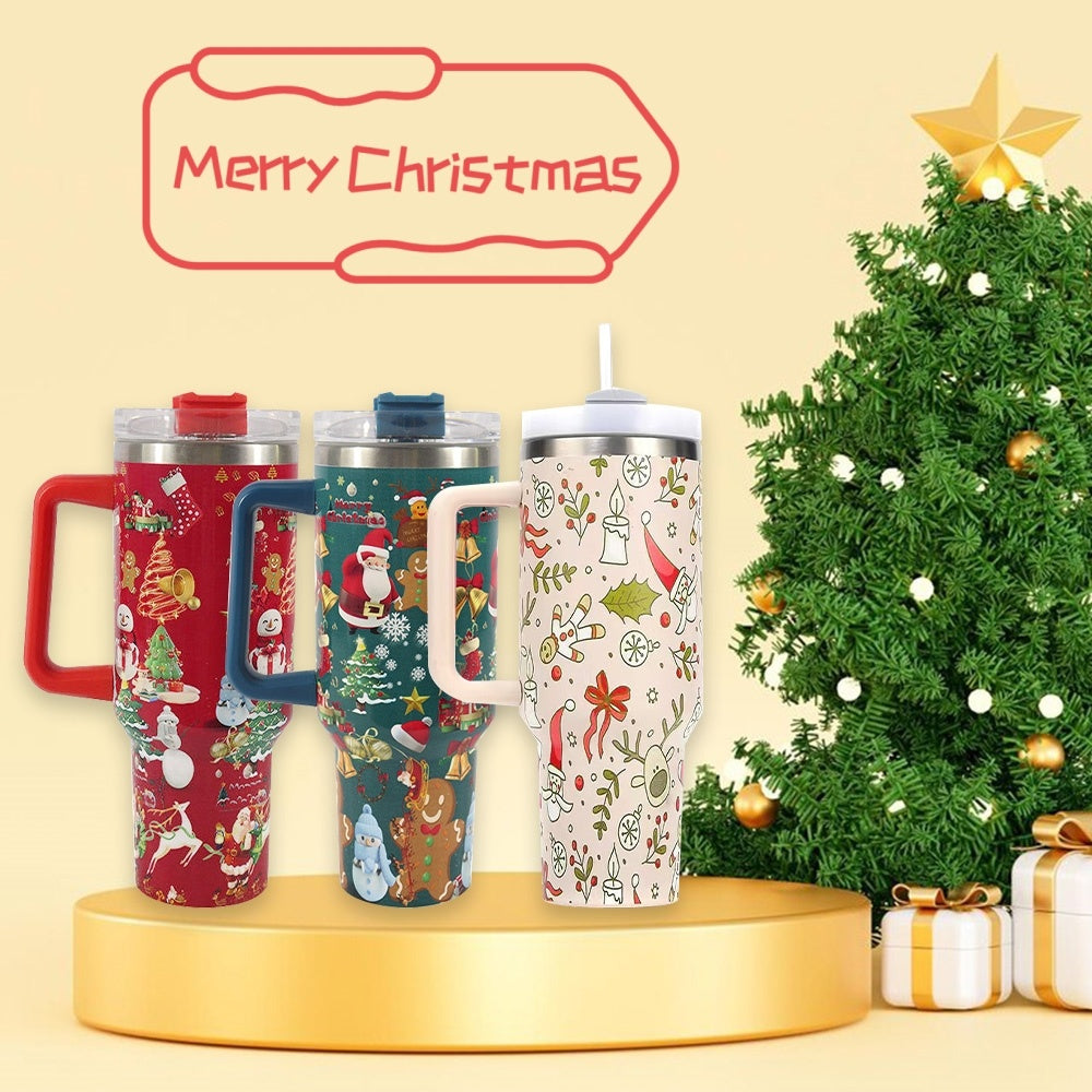 Christmas Vacuum Tumbler with Straw