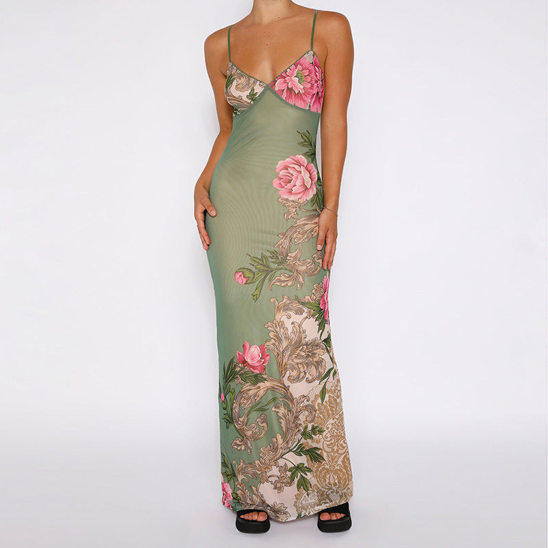 Women's Casual Slim Fit Print Halter Dress
