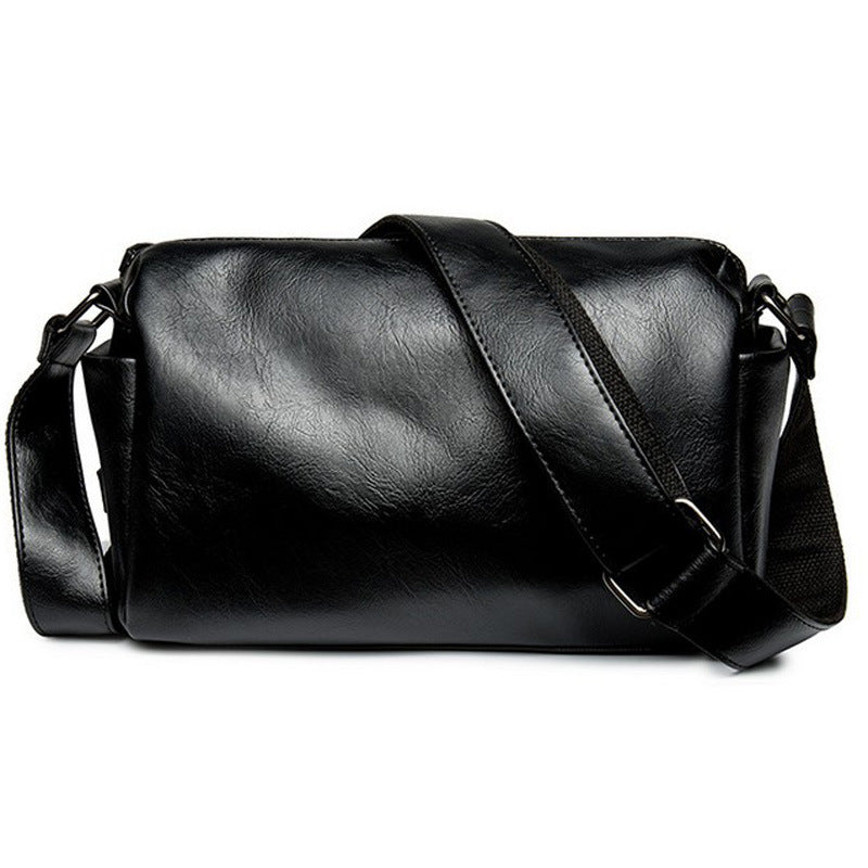 Men's Korean Style Solid PU Leather Crossbody Messenger Bag