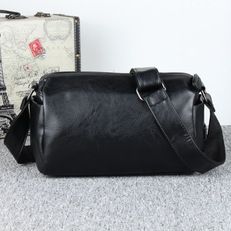 Men's Korean Style Solid PU Leather Crossbody Messenger Bag