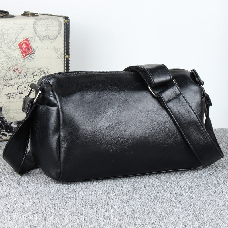 Men's Korean Style Solid PU Leather Crossbody Messenger Bag