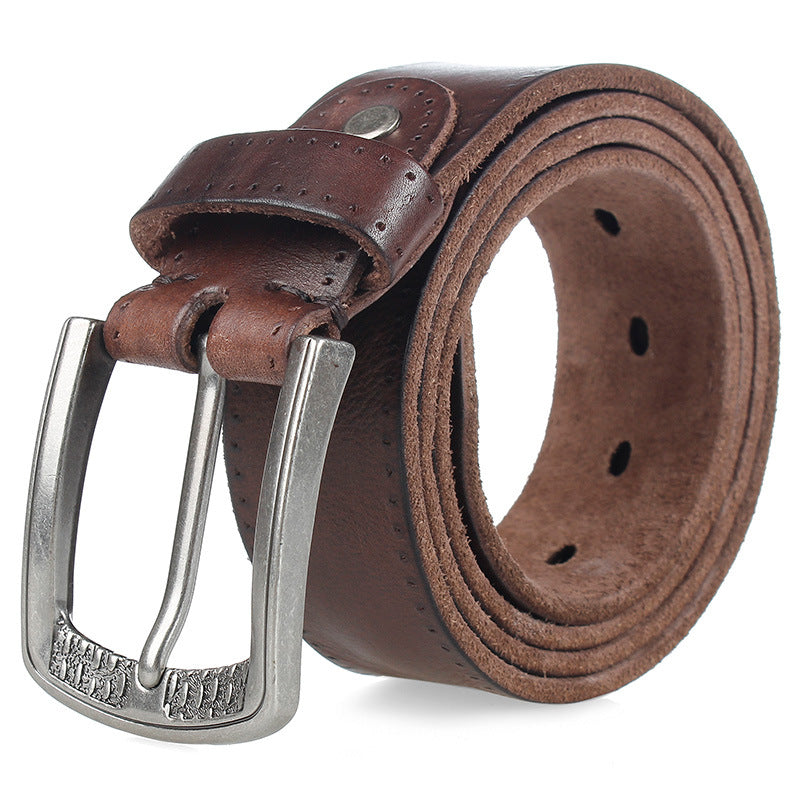 Men's Cowhide Belt with Alloy Pin Buckle