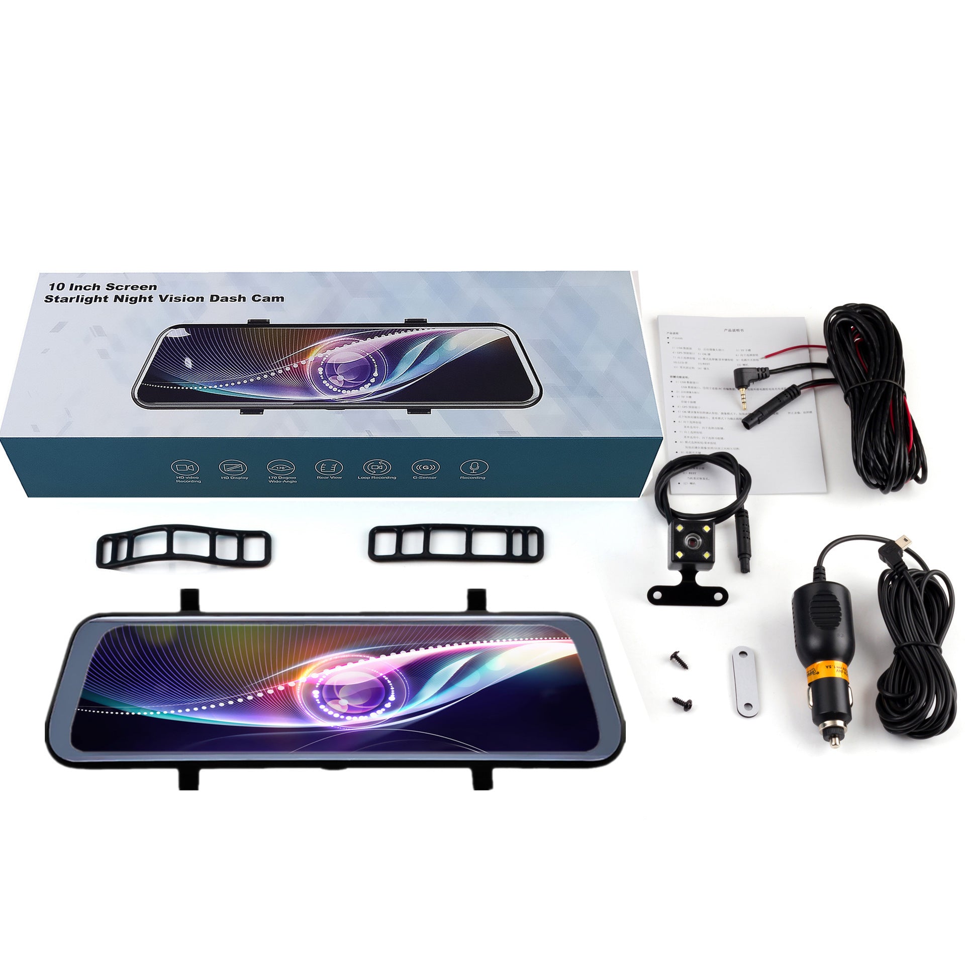 10-Inch Full Touch Dash Cam – Rearview Mirror Driving Recorder