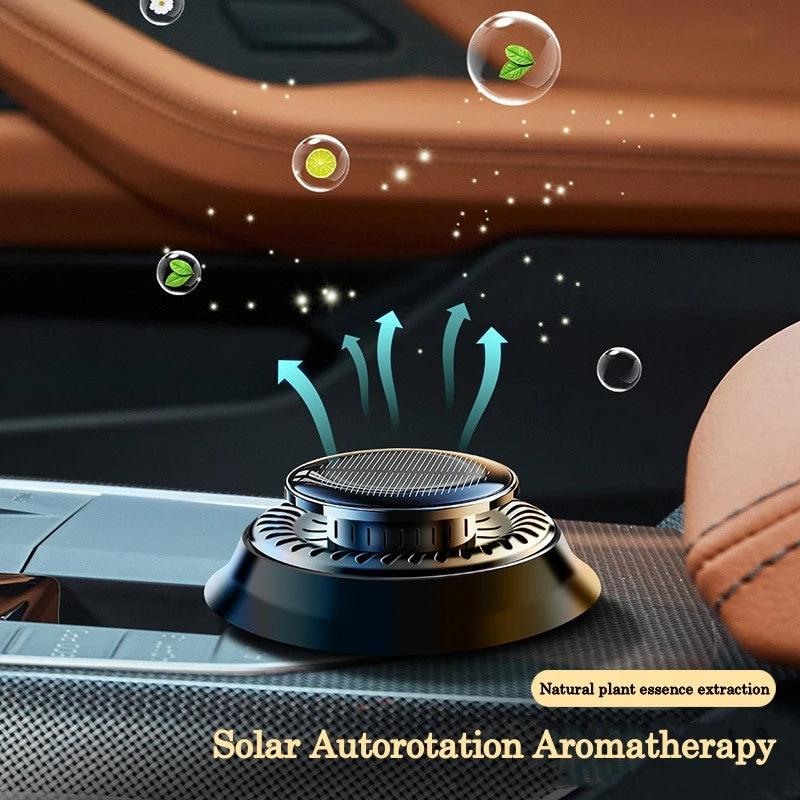 Portable Solar Powered Kinetic Car Air Freshener, Double Ring Rotating Fragrance Diffuser