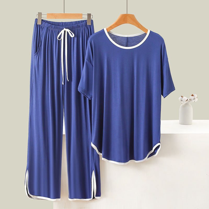 Unisex Short Sleeve Pajama Set Polyester Relaxed Fit