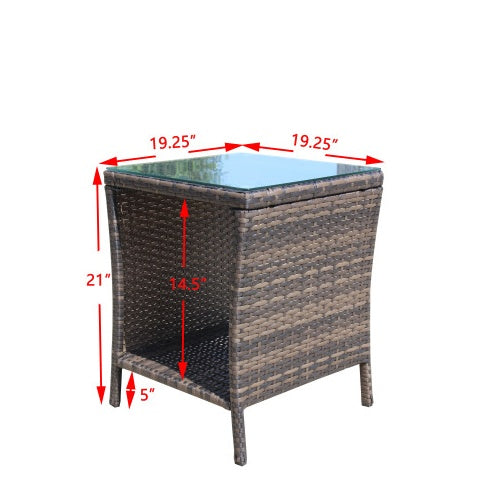 Brown PE Rattan Outdoor Coffee Table with Clear Tempered Glass