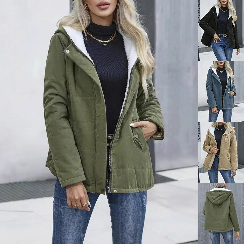 Women's Fleece-Lined Hooded Coat Polyester Solid Winter