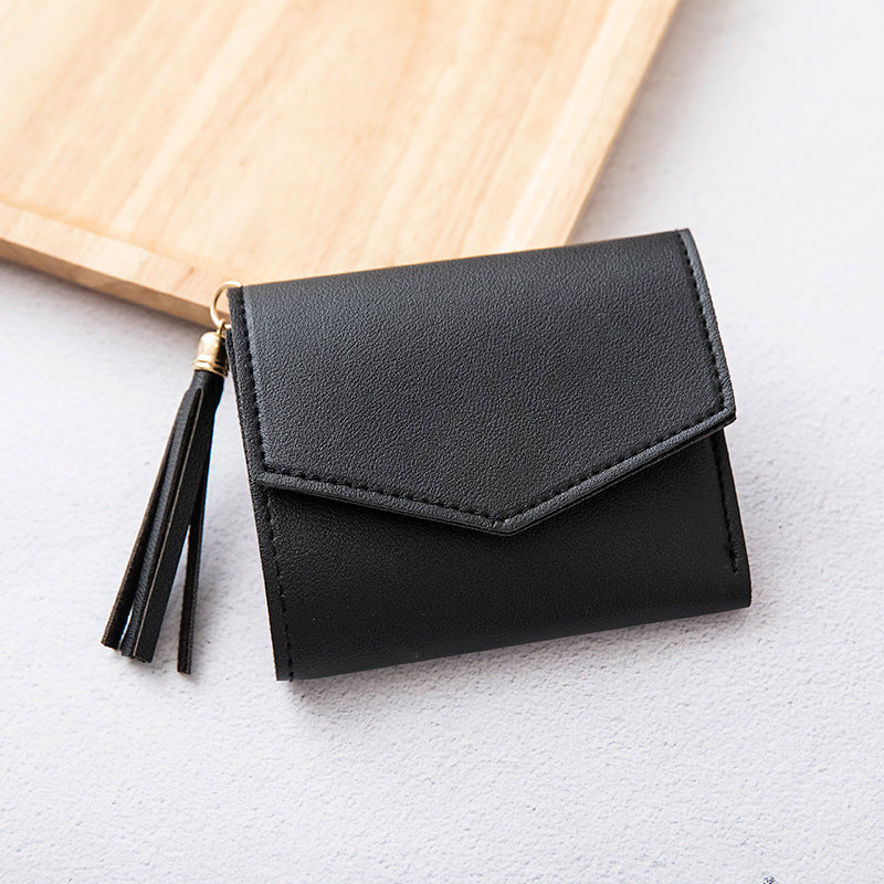 Korean Style Tassel Wallet PU Leather Solid Color Womens