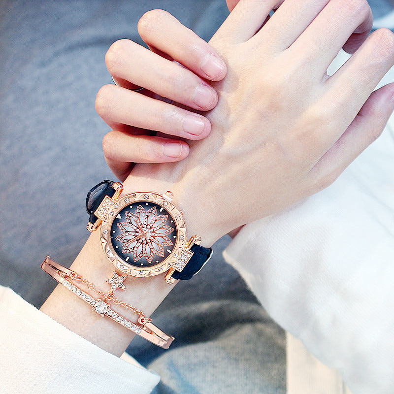 Casual Rotating Ladies Quartz Watch with Stainless Steel Strap