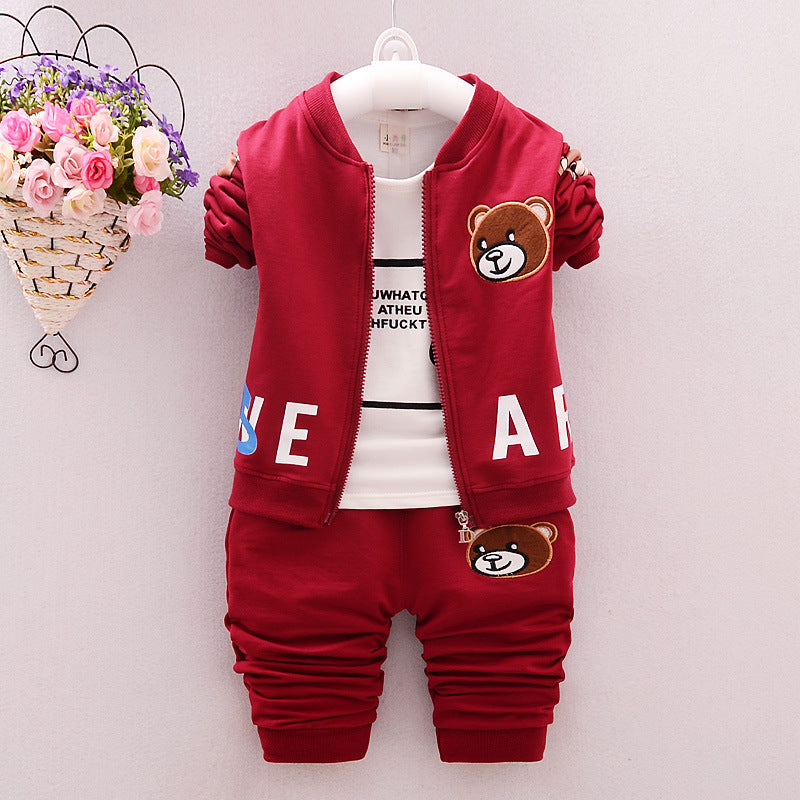 Boys' New Clothes Cartoon Bear Three-Piece Suit