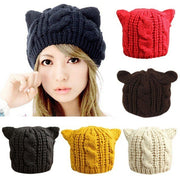 Cute Devil Horns Cat Ears Crochet Knit Beanie for Women