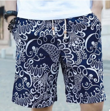 Men's Linen Beach Shorts Regular Fit Print Pattern Style