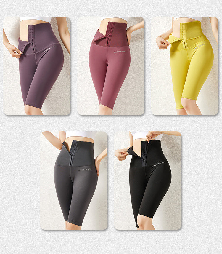 Knee-Length Yoga Pants with Waist Trainer – Women’s Fitness Compression Leggings