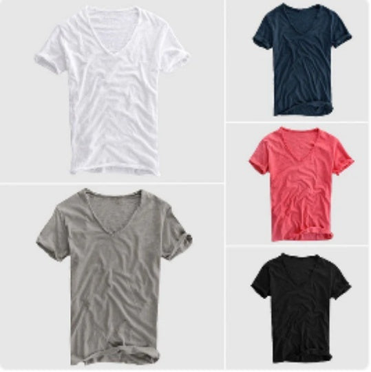 Simple Solid Color T-shirt Slub Cotton Men's Short-sleeved T-shirt