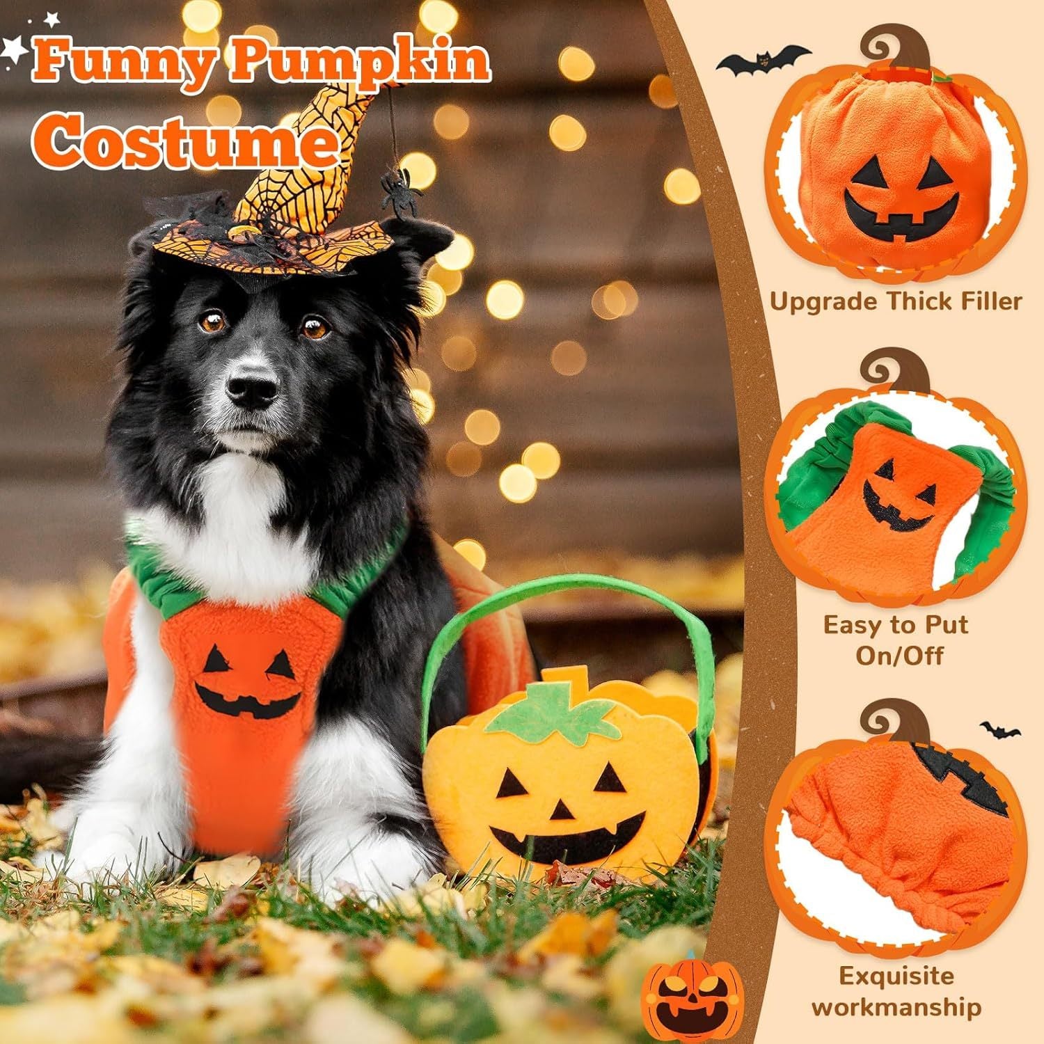 Funny Pumpkin Pet Costume – Plush Halloween Outfit for Small and Medium Dogs and Cats
