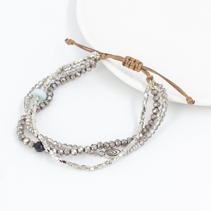 Multi-layer Winding Natural Stone Beaded Alloy Bracelet