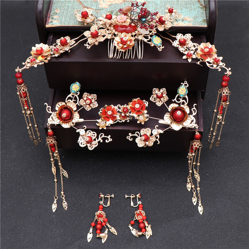 Red Bean Bride Chinese Style Retro Bridal Headdress
