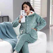 Women's Fashion Coral Fleece Three-layer Thickened Fleece-lined Warm Loungewear