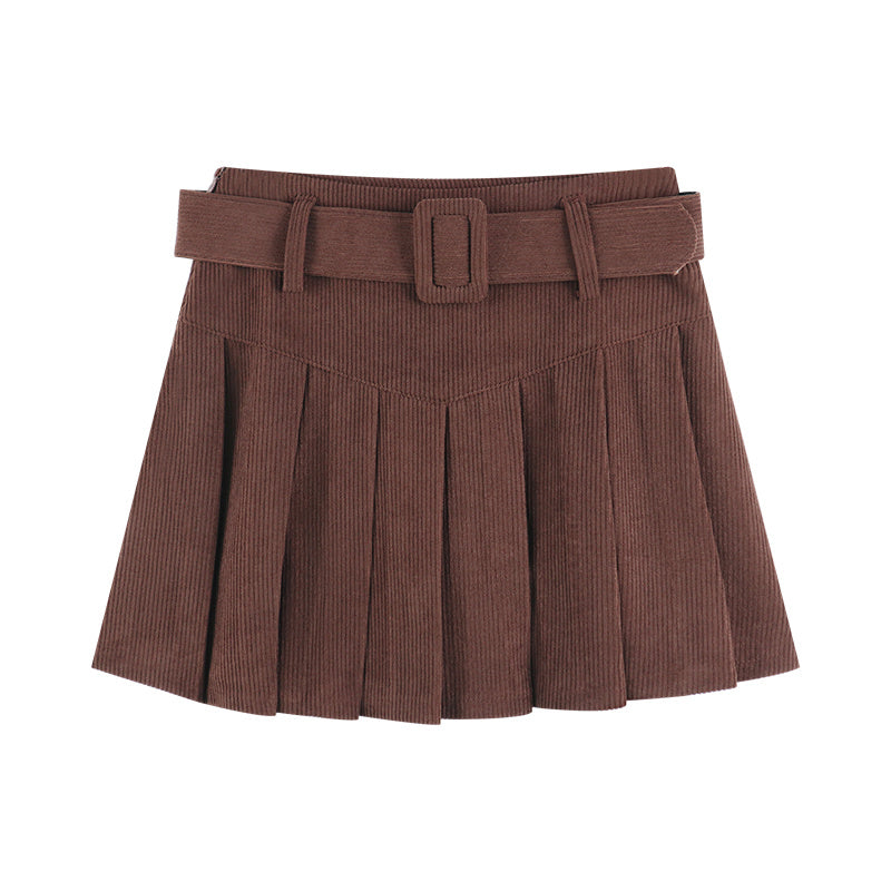 Corduroy Autumn A-Line Pleated Half Skirt for Women
