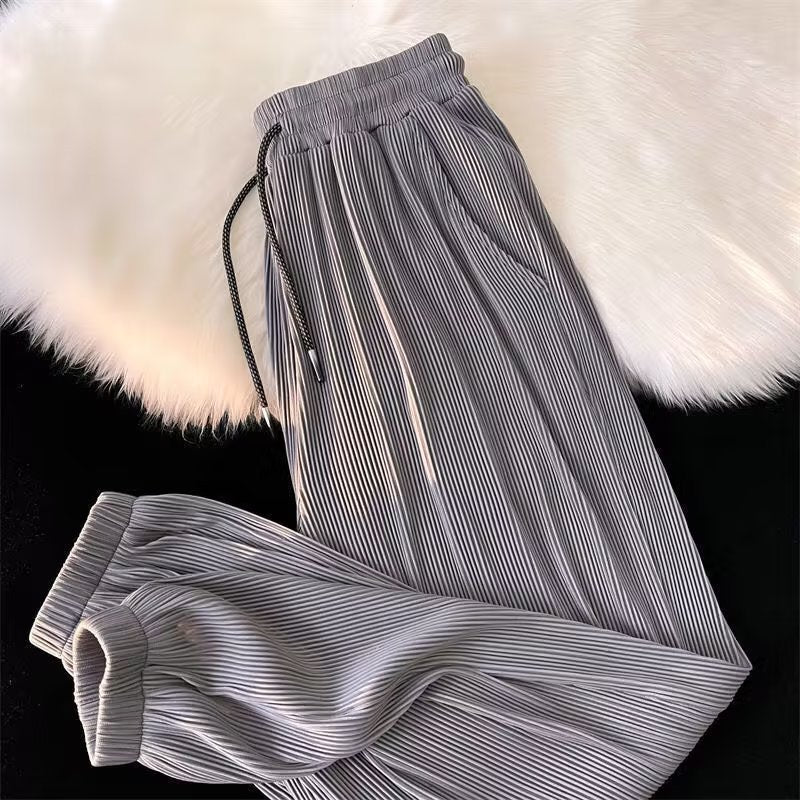 Men’s Ice Silk Casual Pants – Ankle-Tied Loose Fit Sports Trousers