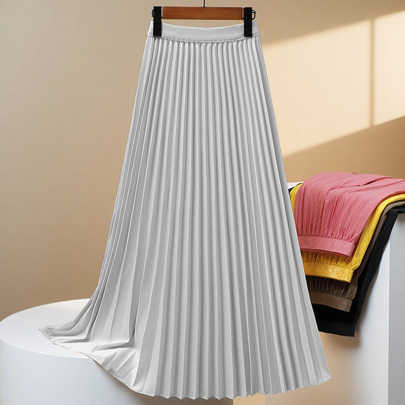 Women’s Elegant Pleated Mid-Length Skirt – Solid Color Classic