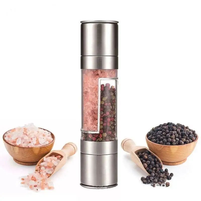 2-in-1 Manual Salt and Pepper Grinder – Stainless Steel Spice Mill with Adjustable Ceramic Grinding