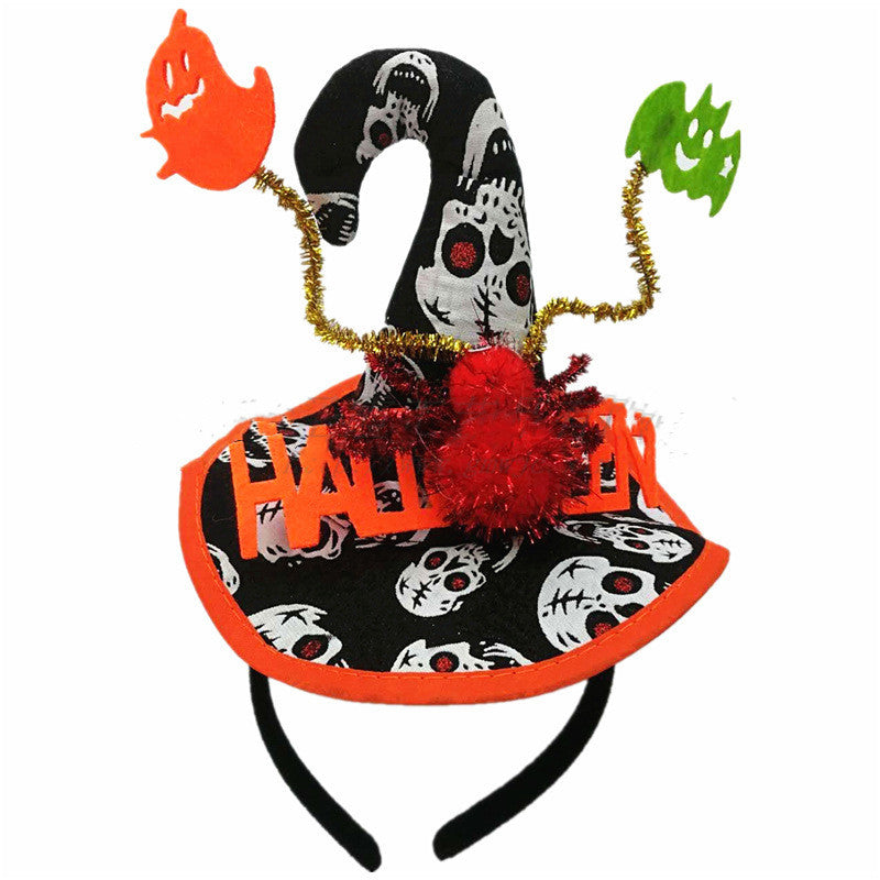 Halloween Witch Hat Headband – Spider, Bat, and Ghost Letter Hair Accessories for Masquerade Party Props