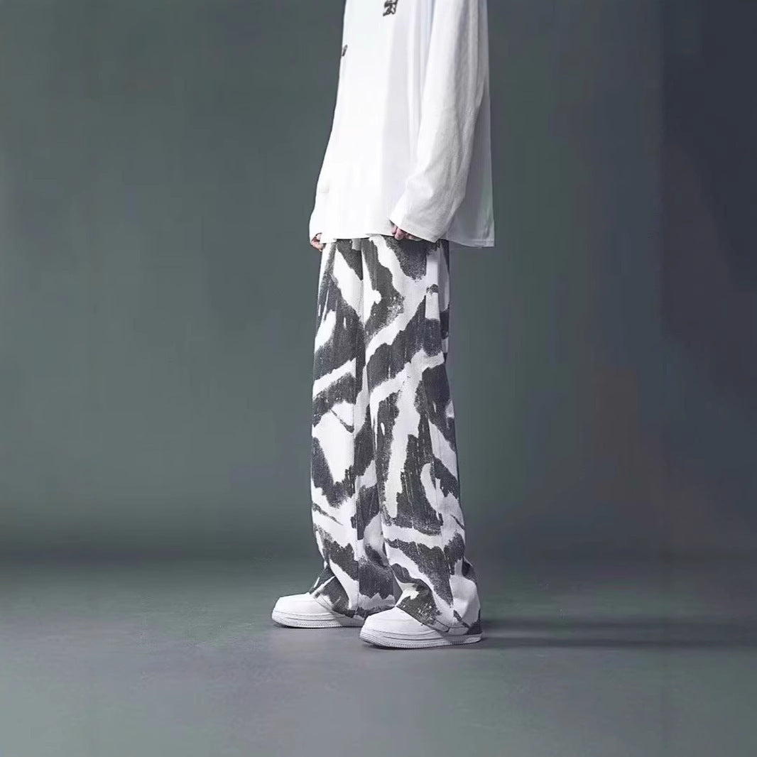 High Street Tie-Dye Graffiti Pants – Men’s Wide-Leg Streetwear Trousers