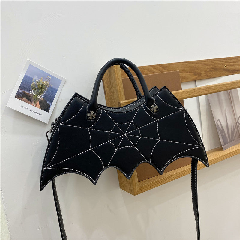 Halloween Spider Web Shoulder Bag – PU Leather Batgirl Style Crossbody Messenger Handbag