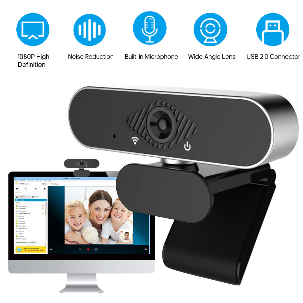 Autofocus 1080P Webcam with Dual Mics – USB Plug-and-Play for PC/Mac