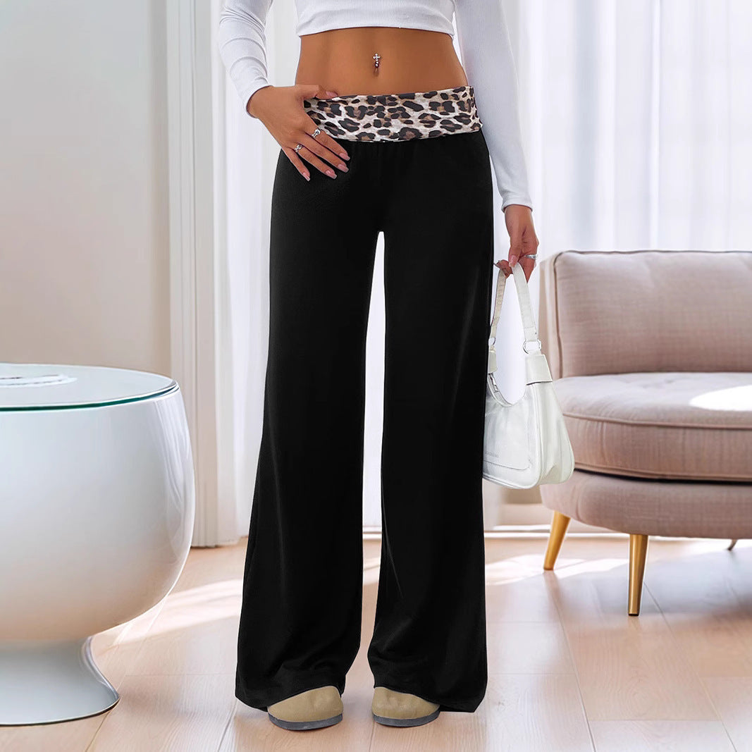 Low Waist Straight Leg Black Pants – Women’s Casual Polyester Trousers