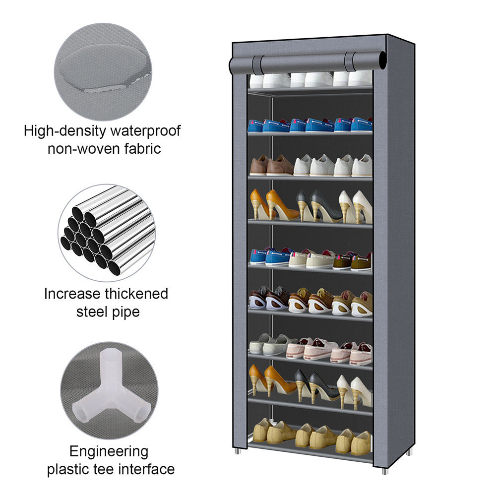 10 Tier Cabinet Storage Black Organiser Shoe Rack Stand Holds 27 Pairs Dustproof