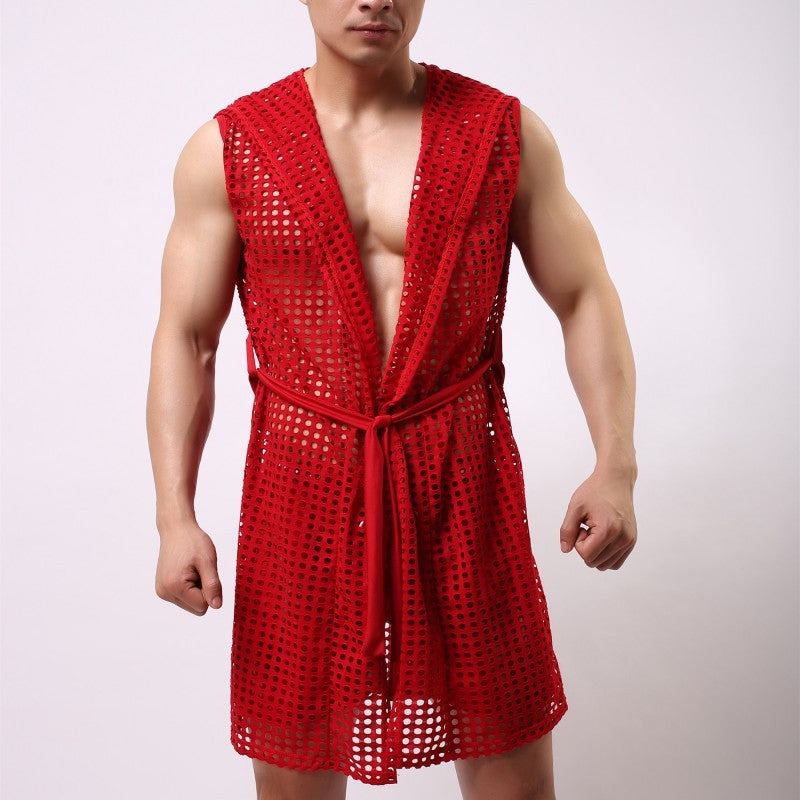 Men's Fashion Casual Loungewear Fishing Net Bathrobe