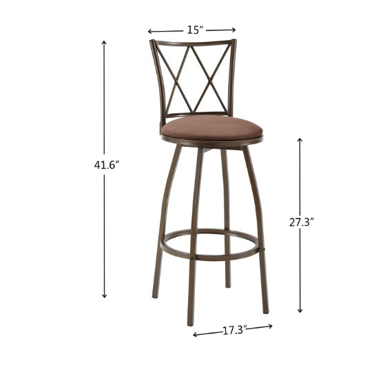 Set of 2 Brown Country-Style Industrial Bar Stools with Footrest
