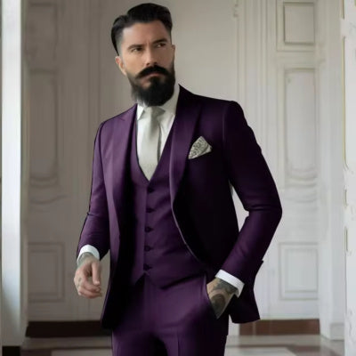 Men's Slim Fit Solid Color Business Suit Set