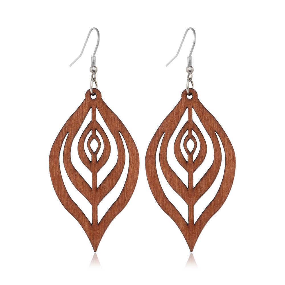 European And American Retro Style Wood Hollow Stud Earrings