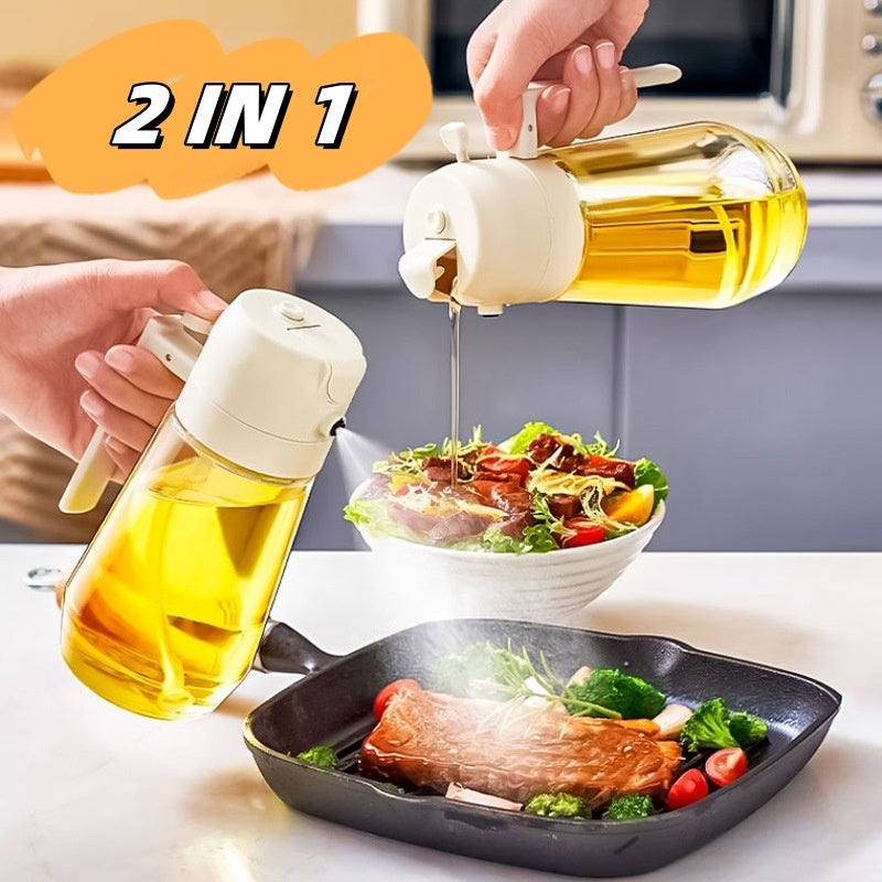 470ML 2-in-1 Olive Oil Sprayer & Dispenser – Glass Bottle for Cooking, BBQ, Air Fryer