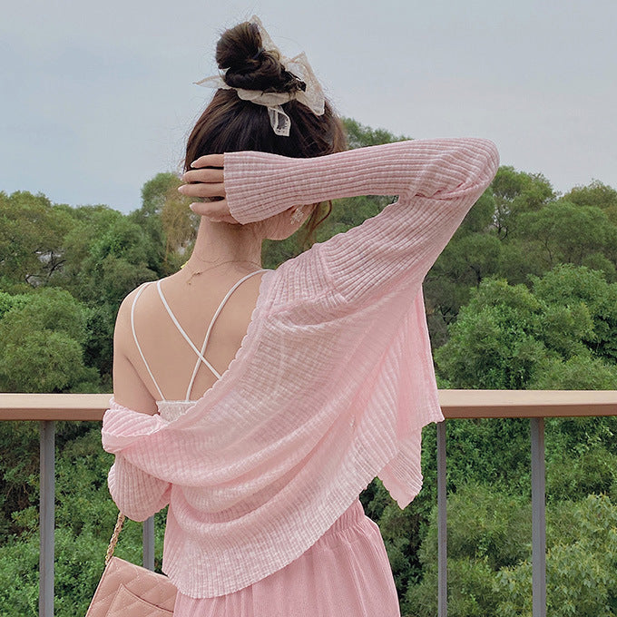 Short Ice Silk Sun Protection Outerwear Knitted Cardigan Women Coat Sling Dress Small Outerwear