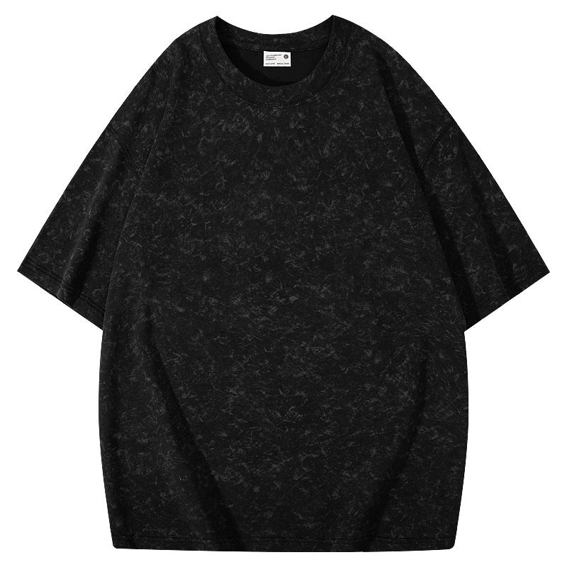 Batik American Solona T-shirt 220g Washed Distressed T-shirt Loose Shoulder Round Neck