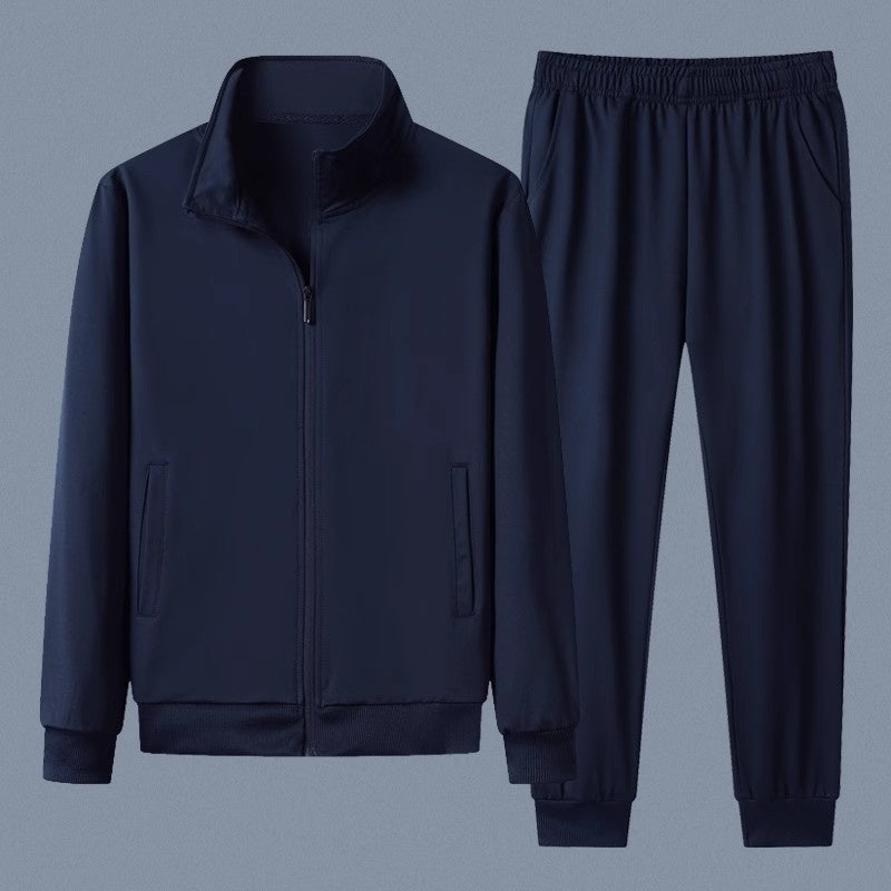 Men's Stand Collar Cardigan Coat Outerwear Casual Running Sportswear Two-piece Set