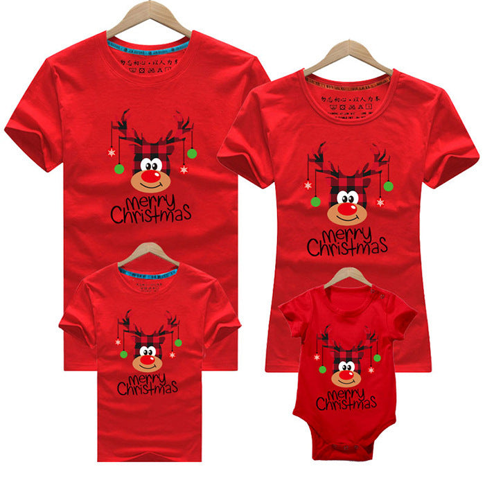 European And American Christmas Parent-child Outfit A Family Of Four Pack Printed Short Sleeves