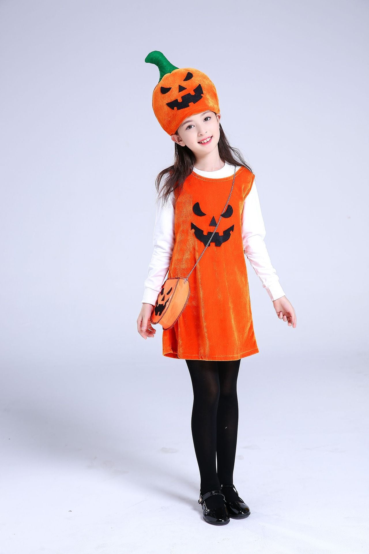 Girls Pumpkin Costume – Children’s Halloween Party Dress-Up Outfit